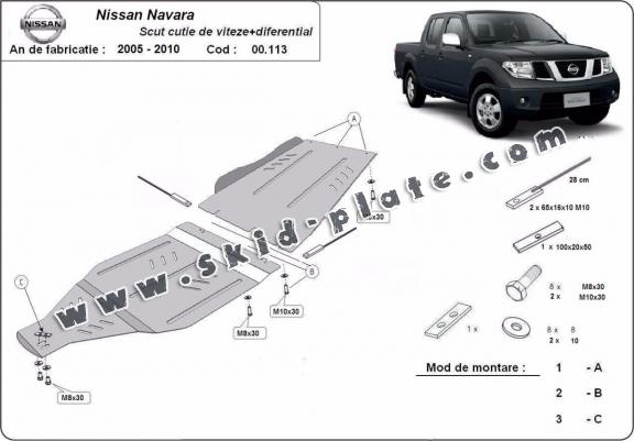 Steel gearbox skid plate for Nissan Navara