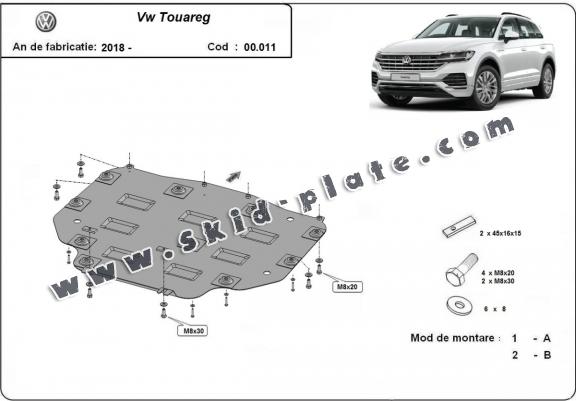Steel gearbox skid plate for VW Touareg