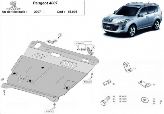 Steel skid plate for Peugeot 4007