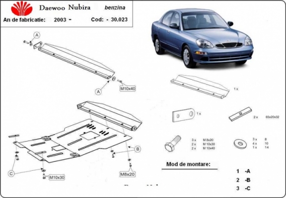 Steel skid plate for Daewoo Nubira