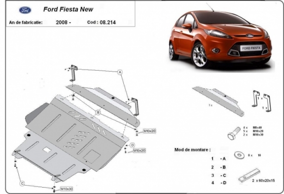 Steel skid plate for Ford Fiesta