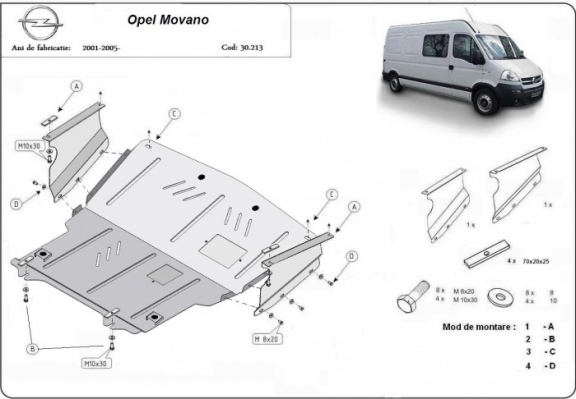 Steel skid plate for Opel Movano A 