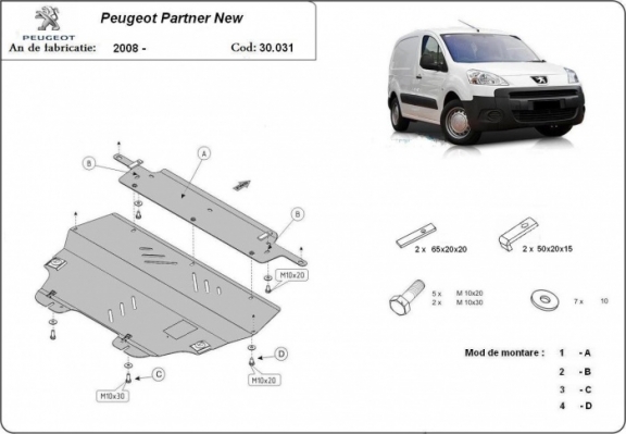 Steel skid plate for Peugeot Partner