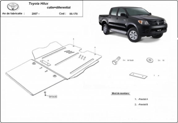 Steel differential skid plate for Toyota Hilux