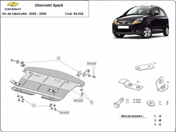 Steel skid plate for Chevrolet Spark