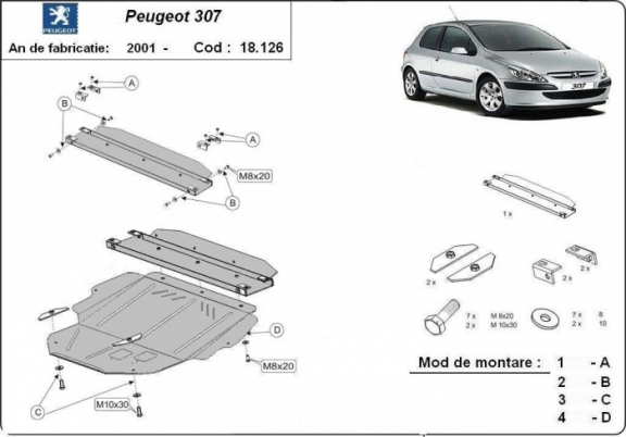 Steel skid plate for Peugeot 307