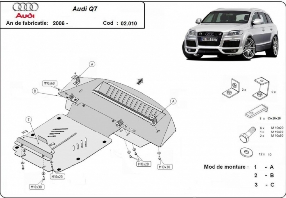 Steel skid plate for Audi Q7