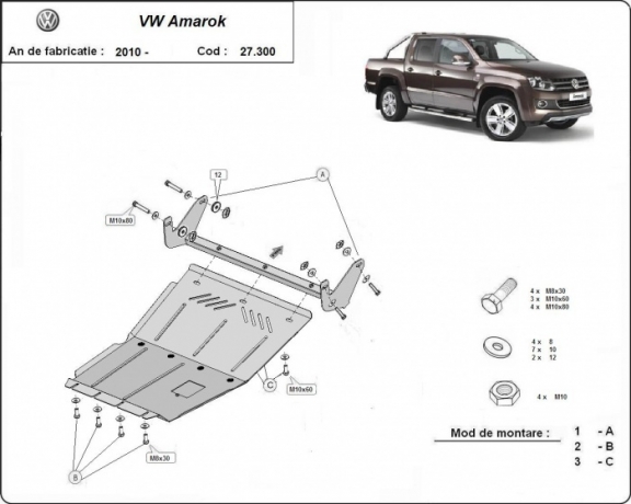 Steel skid plate for Volkswagen Amarok