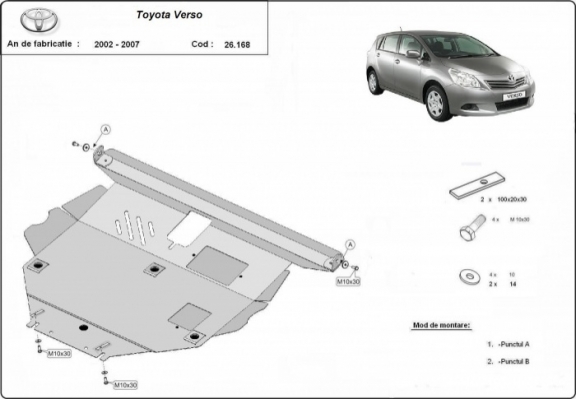 Steel skid plate for Toyota Corolla Verso