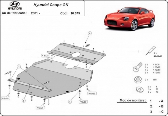 Steel skid plate for Hyundai Coupé Gk