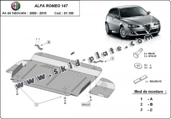 Steel skid plate for the protection of the engine and the gearbox for Alfa Romeo 147