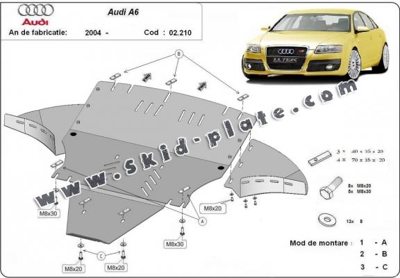 Steel skid plate for Audi A6 with side flaps