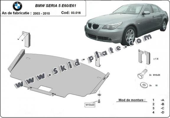Steel skid plate for BMW Seria 5 E60/E61 standard front bumper