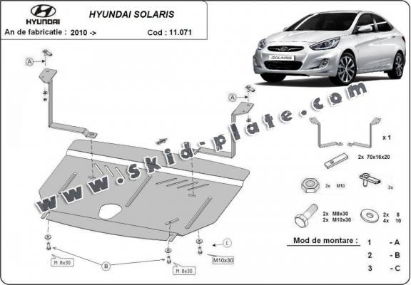Steel skid plate for Hyundai Solaris