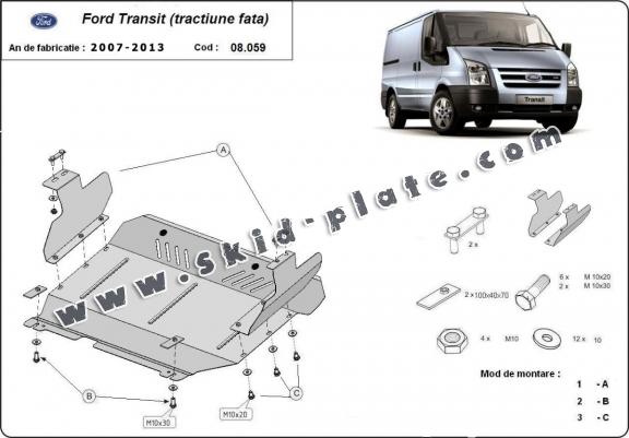 Steel skid plate for Ford Transit - FWD