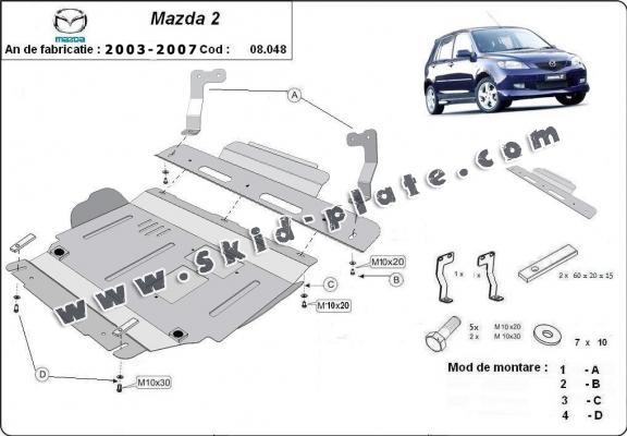 Steel skid plate for the protection of the engine and the gearbox for Mazda 2