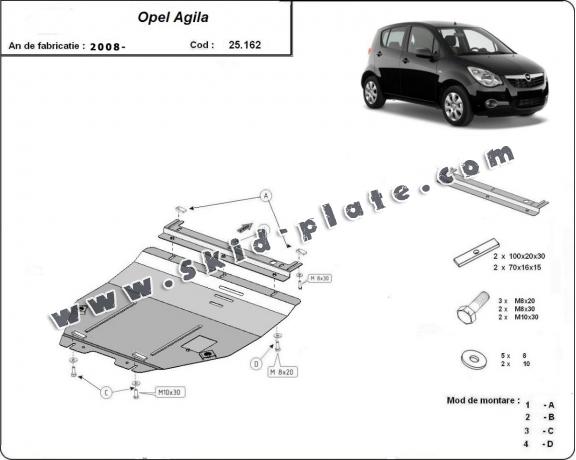Steel skid plate for Opel Agila (H08)