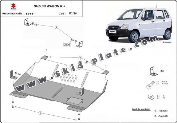 Steel skid plate for the protection of the engine and the gearbox for Suzuki Wagon R+