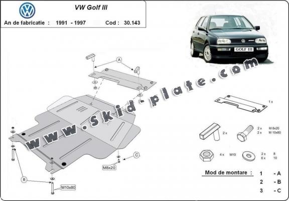 Steel skid plate for VW Golf 3