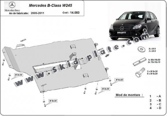 Steel skid plate for the protection of the engine and gearbox for Mercedes B-Class