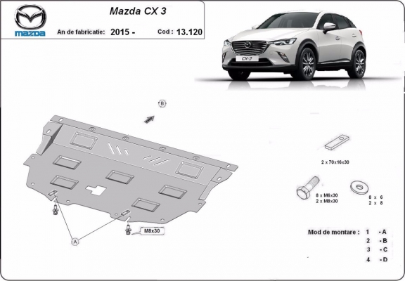 Steel skid plate for Mazda CX3