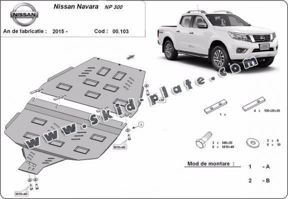 Steel gearbox skid plate for Nissan Navara NP300 - D23