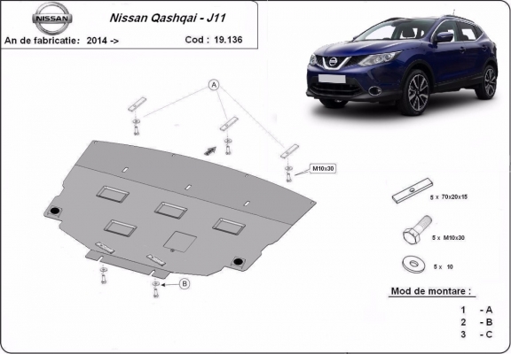 Steel skid plate for Nissan Qashqai J11