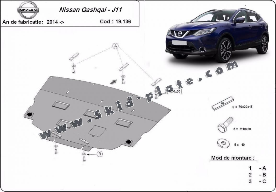 Steel skid plate for Nissan Qashqai J11