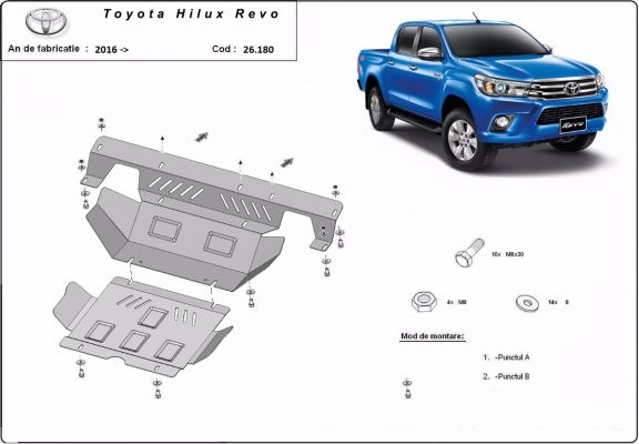 Steel skid plate for the protection of the engine and the radiator for Toyota Hilux Revo