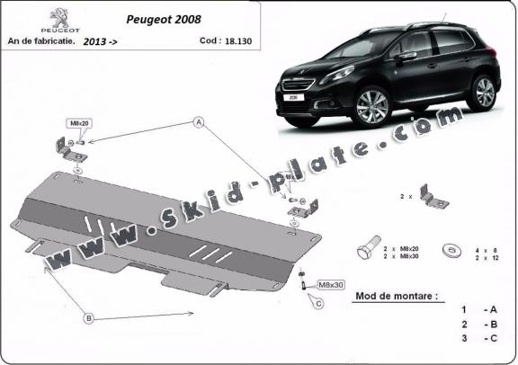 Steel skid plate for Peugeot 2008