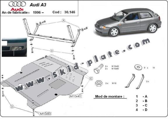 Steel skid plate for Audi A3