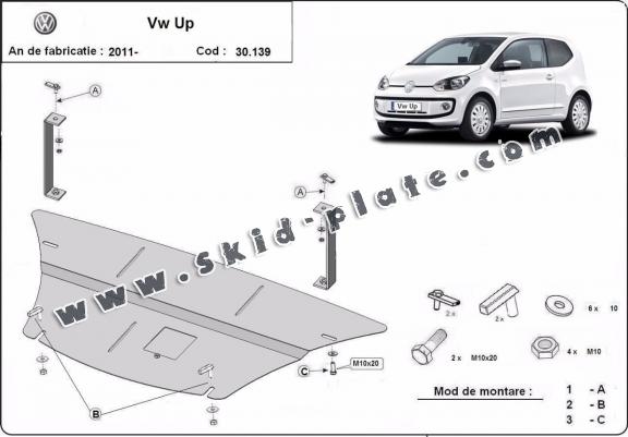 Steel skid plate for the protection of the engine and the gearbox for VW Up