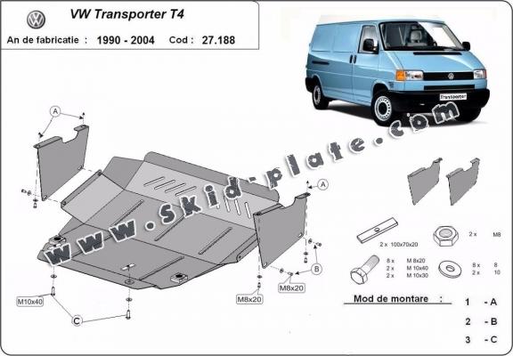Steel skid plate for VW Transporter T4
