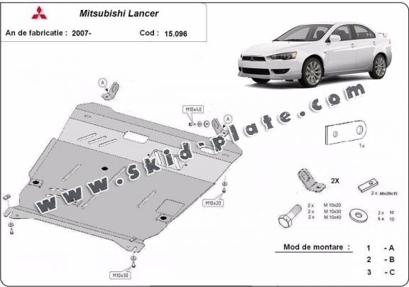 Steel skid plate for the protection of the engine and the gearbox for Mitsubishi Lancer