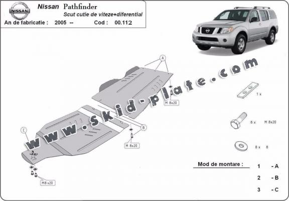 Steel gearbox and differential skid plate for Nissan Pathfinder