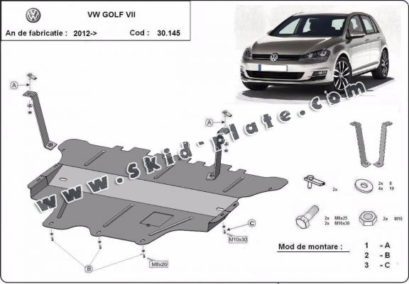 Steel skid plate for the protection of the engine and the gearbox for VW Golf 7 - manual gearbox