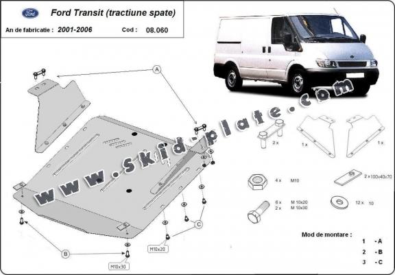 Steel skid plate for the protection of the engine and the gearbox for Ford Transit - RWD