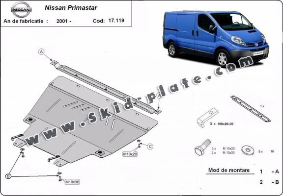 Steel skid plate for Nissan Primastar