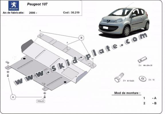 Steel skid plate for Peugeot 107