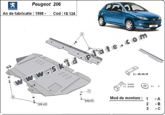 Steel skid plate for Peugeot 206