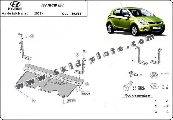 Steel skid plate for the protection of the engine and the gearbox for Hyundai i 20