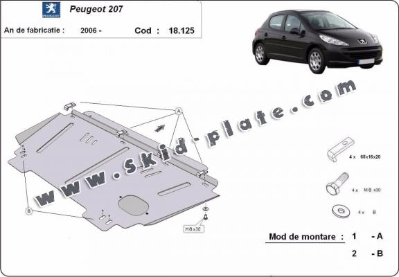 Steel skid plate for Peugeot 207