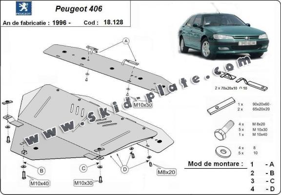 Steel skid plate for the protection of the engine and the gearbox for Peugeot 406