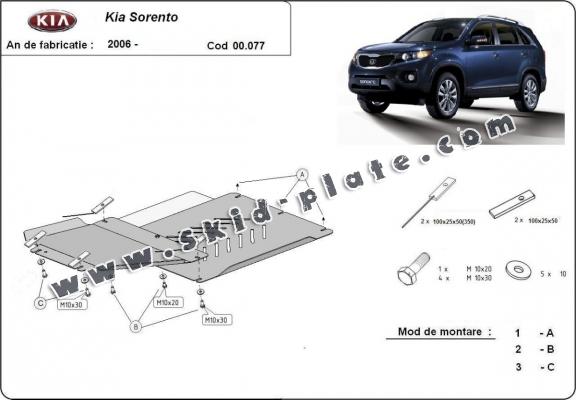 Steel gearbox and differential skid plate for  Kia Sorento