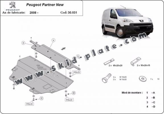 Steel skid plate for Peugeot Partner