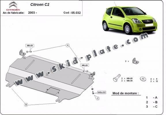 Steel skid plate for Citroen C2