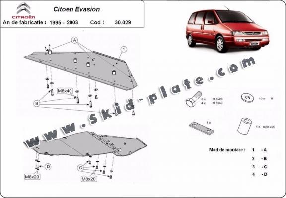 Steel skid plate for Citroen Evasion