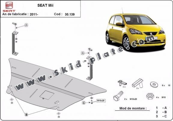 Steel skid plate for the protection of the engine and the gearbox for Seat Mii