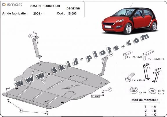 Steel skid plate for the protection of the engine and the gearbox for Smart FourFour petrol