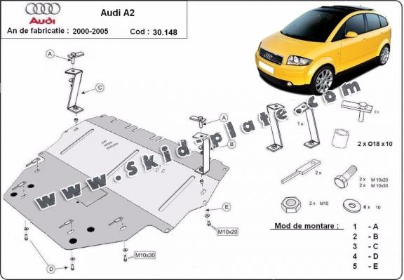 Steel skid plate for Audi A2